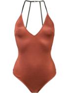 Fleur Du Mal - V-neck Bodysuit - Women - Spandex/elastane/acetate - S, Red, Spandex/elastane/acetate