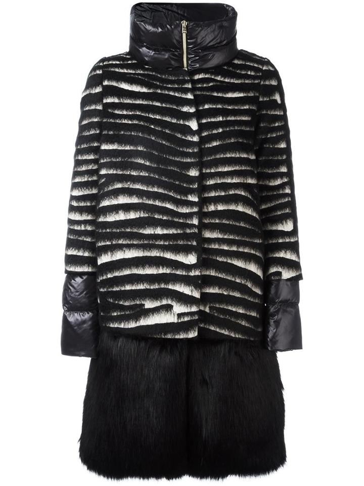 Herno Faux Fur Panel Padded Coat, Women's, Size: 44, Black, Virgin Wool/mohair/polyamide/feather Down