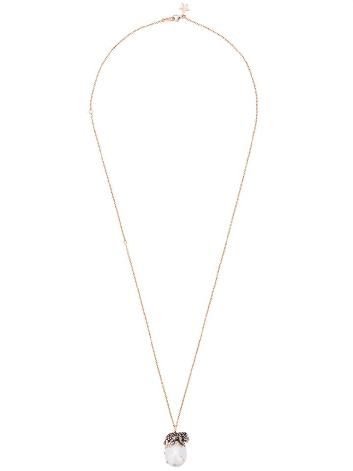 Bibi Van Der Velden Lion On Pearl Necklace - Metallic