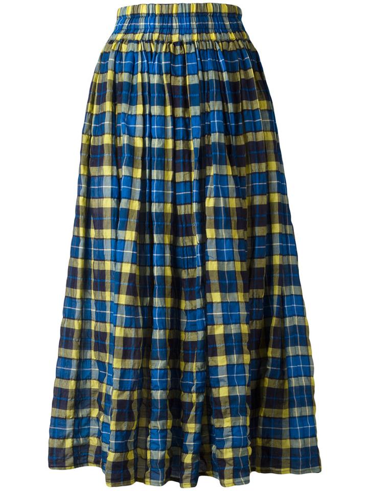 Aspesi Elasticated Waist Checked Skirt, Women's, Size: 40, Yellow, Cotton/lyocell/polyurethane