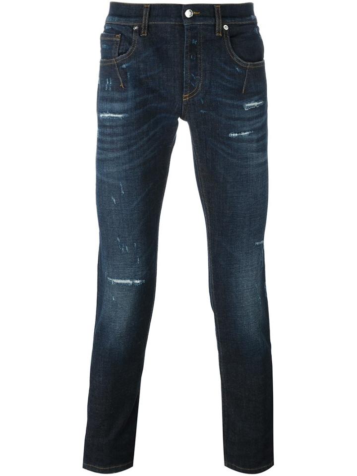 Les Hommes Urban Distressed Jeans, Men's, Size: 30, Blue, Cotton/spandex/elastane