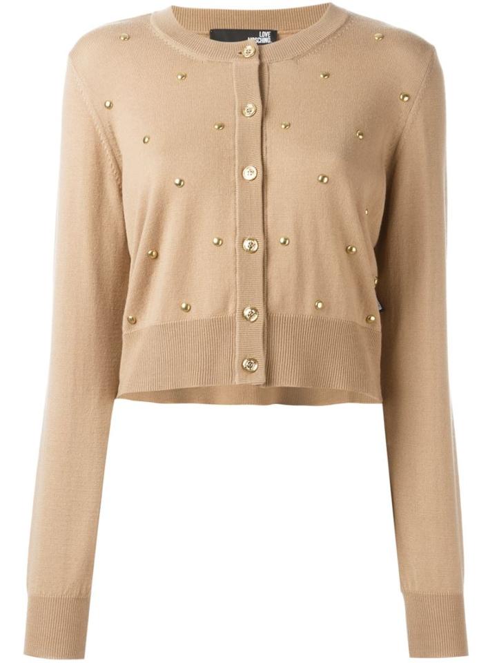 Love Moschino Studded Cardigan, Women's, Size: 40, Nude/neutrals, Virgin Wool
