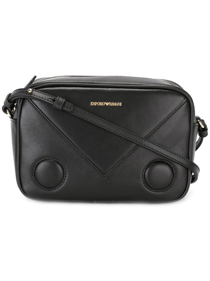 Emporio Armani Embossed Logo Cross Body Bag, Black, Leather