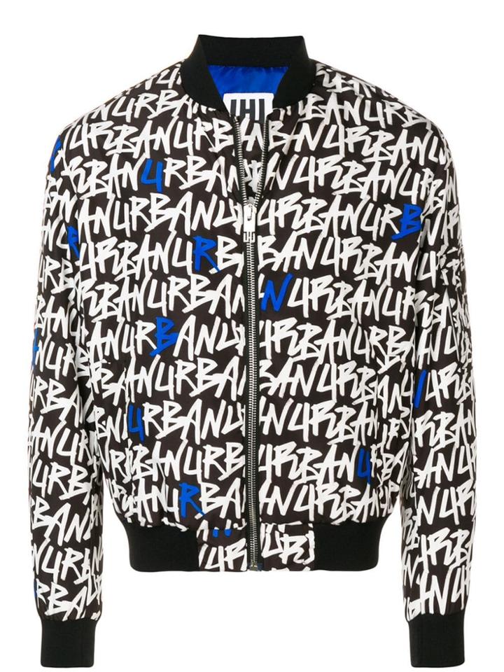 Les Hommes Urban Logo Print Bomber Jacket - Black