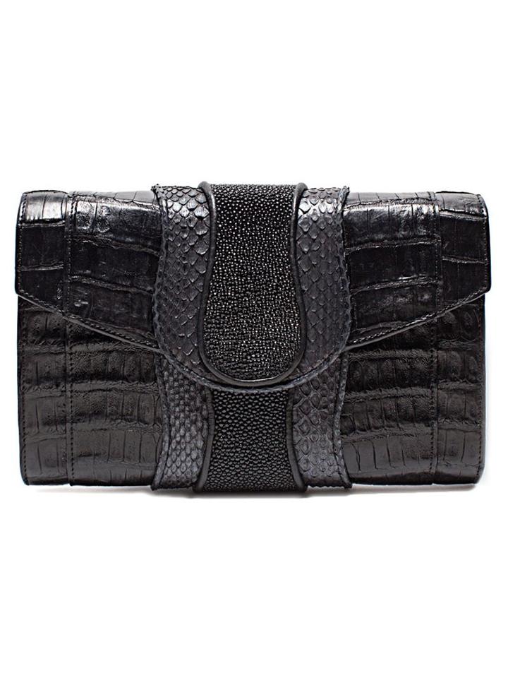 Khirma Eliazov - 'herzog' Clutch - Women - Crocodile Leather/python Skin/stingray - One Size, Black, Crocodile Leather/python Skin/stingray