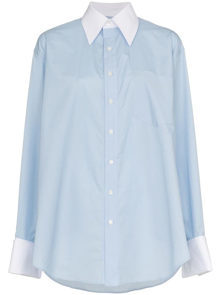 Matthew Adams Dolan Asymmetric Hem Cotton Oxford Shirt - Blue