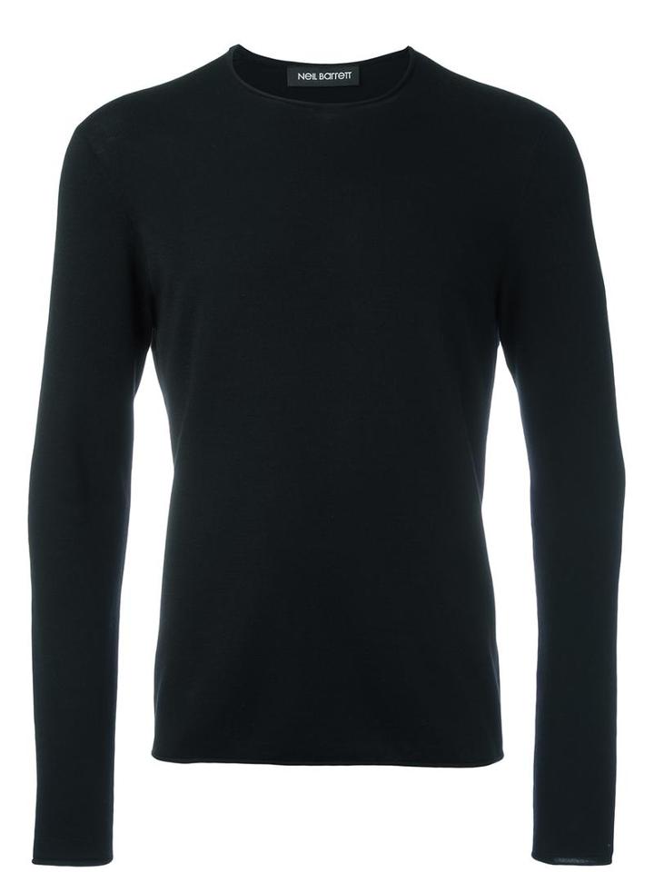 Neil Barrett Crew Neck Jumper, Men's, Size: Large, Black, Wool/cashmere/silk