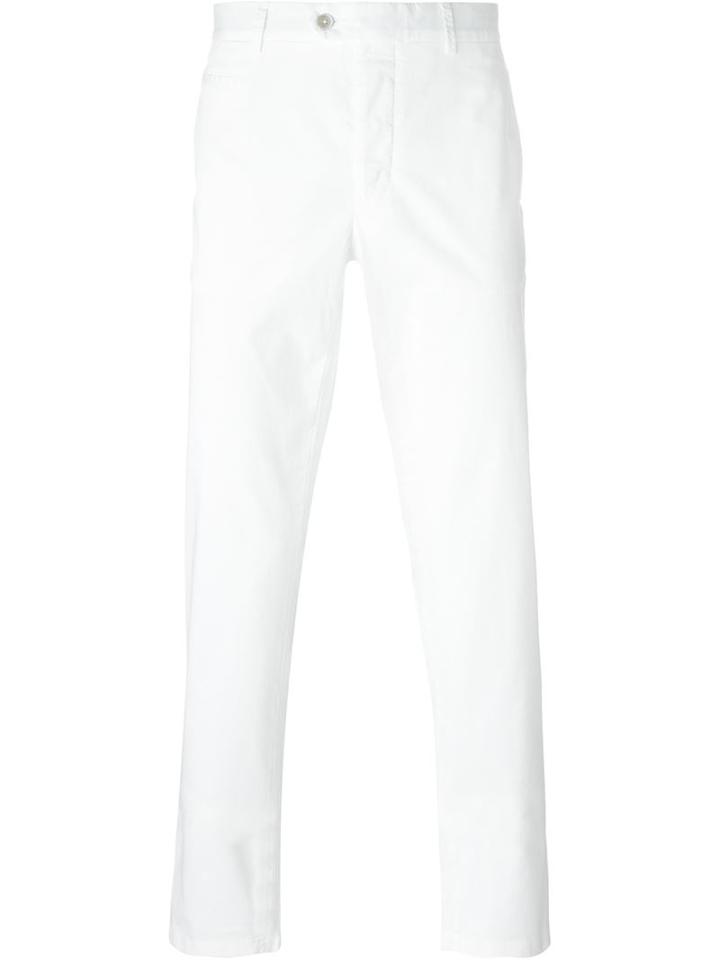 Fay Slim-fit Trousers, Men's, Size: 50, White, Cotton/spandex/elastane