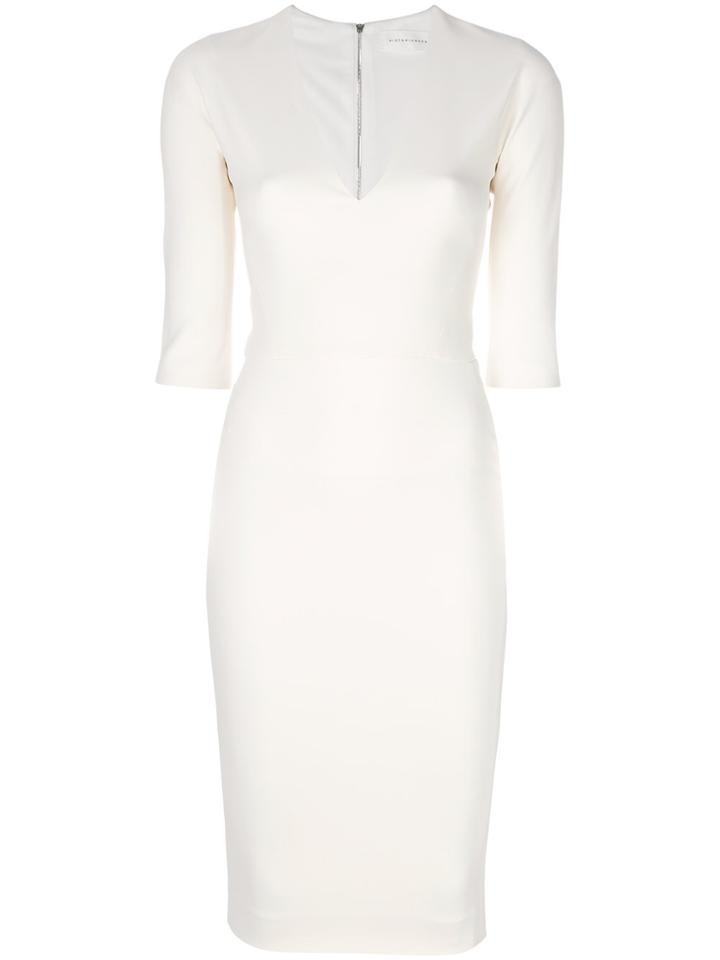 Victoria Beckham V Neck Fitted Party Dress - White