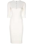 Victoria Beckham V Neck Fitted Party Dress - White