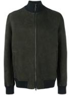 Salvatore Santoro Zipped Bomber Jacket, Men's, Size: 48, Grey, Leather/cotton