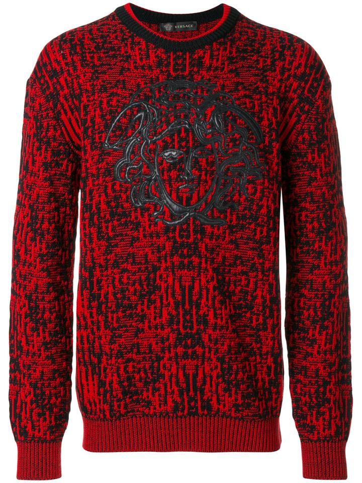 Versace - Embroidered Medusa Jumper - Men - Lamb Skin/wool - 46, Red, Lamb Skin/wool