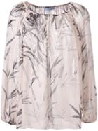 Blumarine Leaves Print Shift Blouse, Women's, Size: 42, Nude/neutrals, Silk
