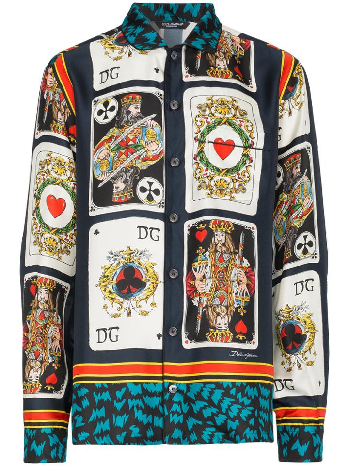 Dolce & Gabbana Card Print Silk Shirt - Multicolour