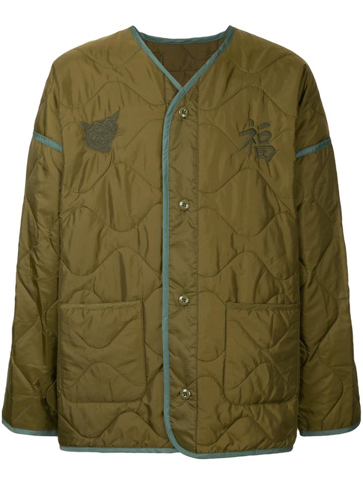 Monkey Time Quilted V-neck Coat - Green