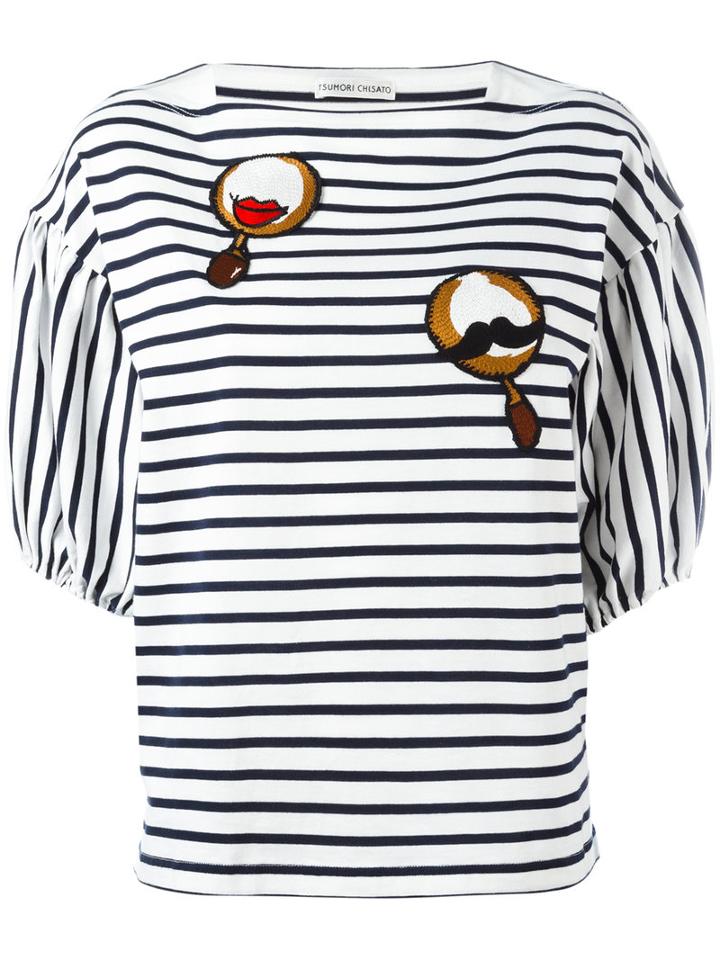 Tsumori Chisato Patched Puffball Sleeve Striped T-shirt, Women's, Size: Medium, Blue, Cotton/cupro