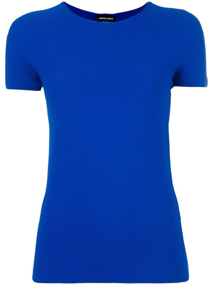 Giorgio Armani Short-sleeve Knitted Top, Women's, Size: 48, Blue, Polyester/viscose