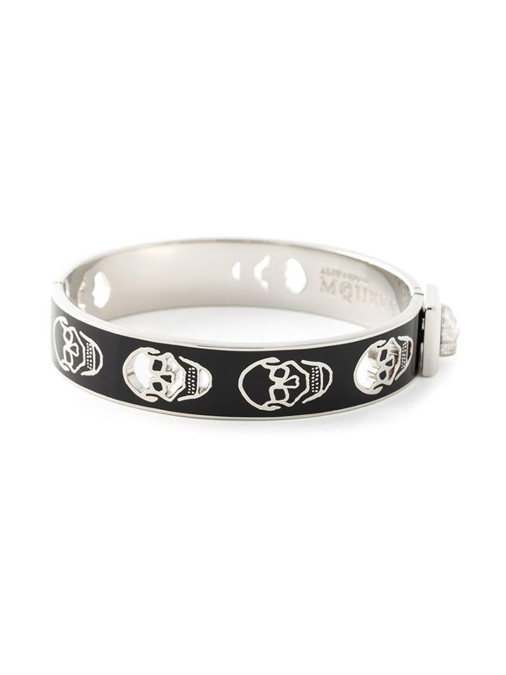 Alexander Mcqueen Enamel Skull Bangle, Women's, Black, Metal Other