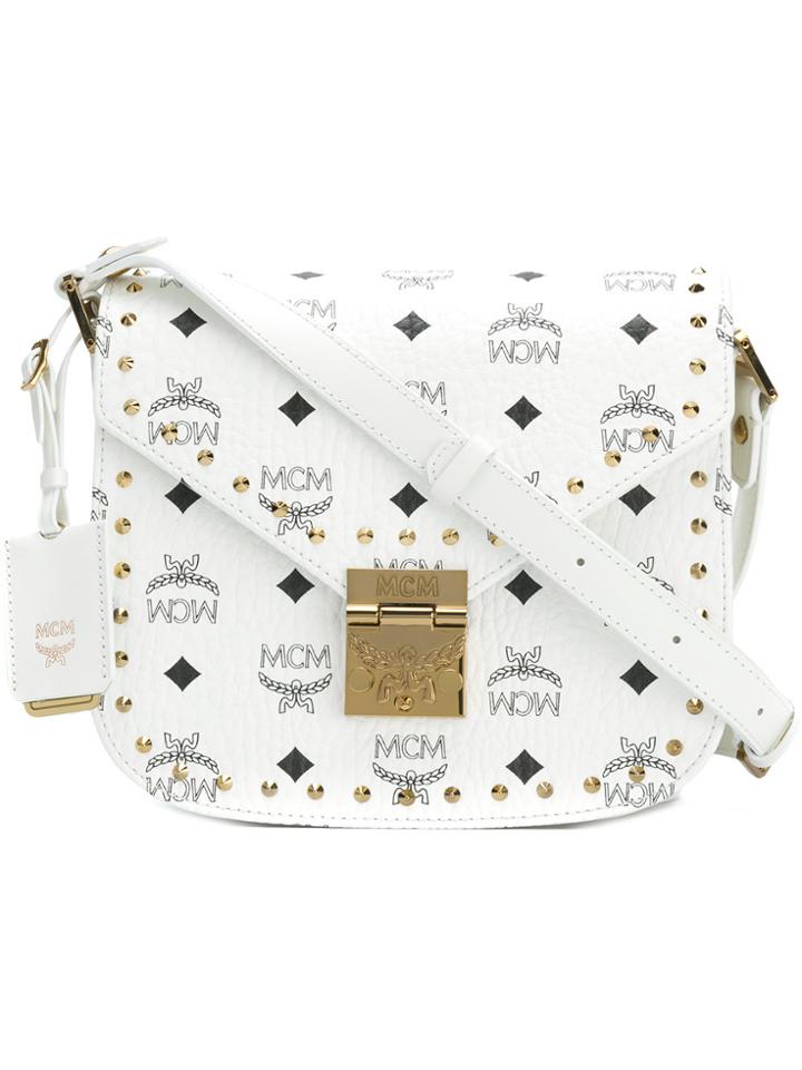 Mcm Logo Printed Foldover Flap Shoulderbag - White