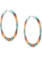 Jessie Western Large Flat Beaded Hoops - Blue