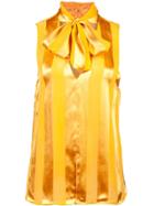 Alice+olivia Pussy Bow Striped Top - Yellow & Orange