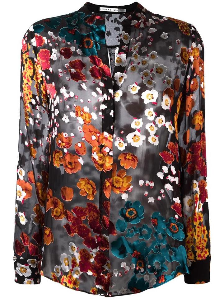 Alice+olivia Floral Print Sheer Shirt, Women's, Size: Large, Silk/viscose