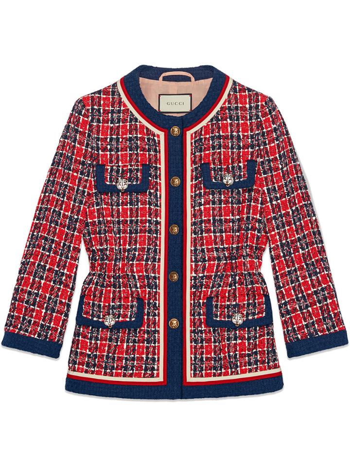 Gucci Tweed Check Jacket - Red