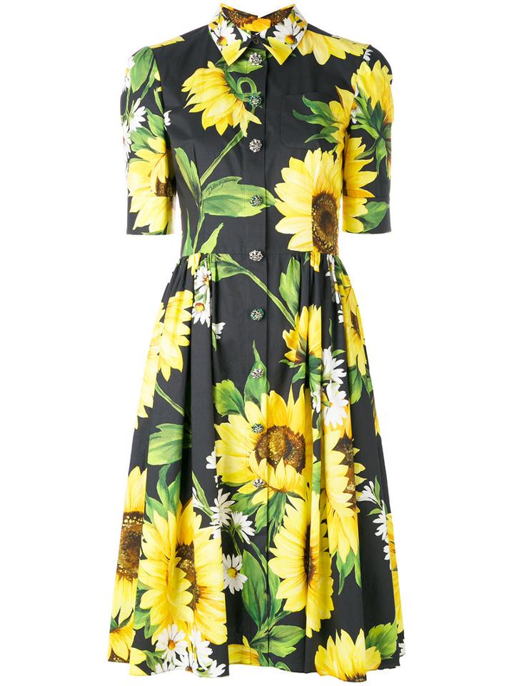 Dolce & Gabbana - Sunflower Shirt Dress - Women - Cotton - 42, Black, Cotton