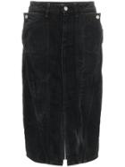 Givenchy High Waist Panelled Knee Length Denim Skirt - Black