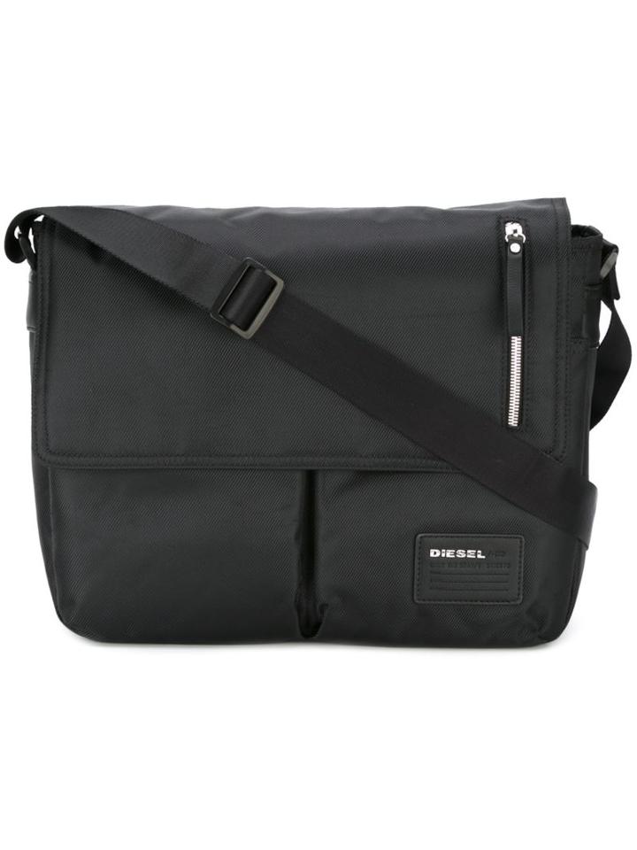 Diesel Logo Patch Messenger Bag, Black, Polyamide