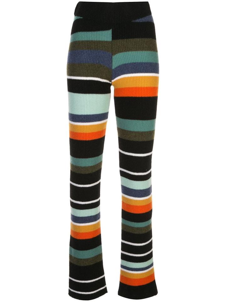 The Elder Statesman Medium Ribbed Pomona Striped Flared Pants - Blue