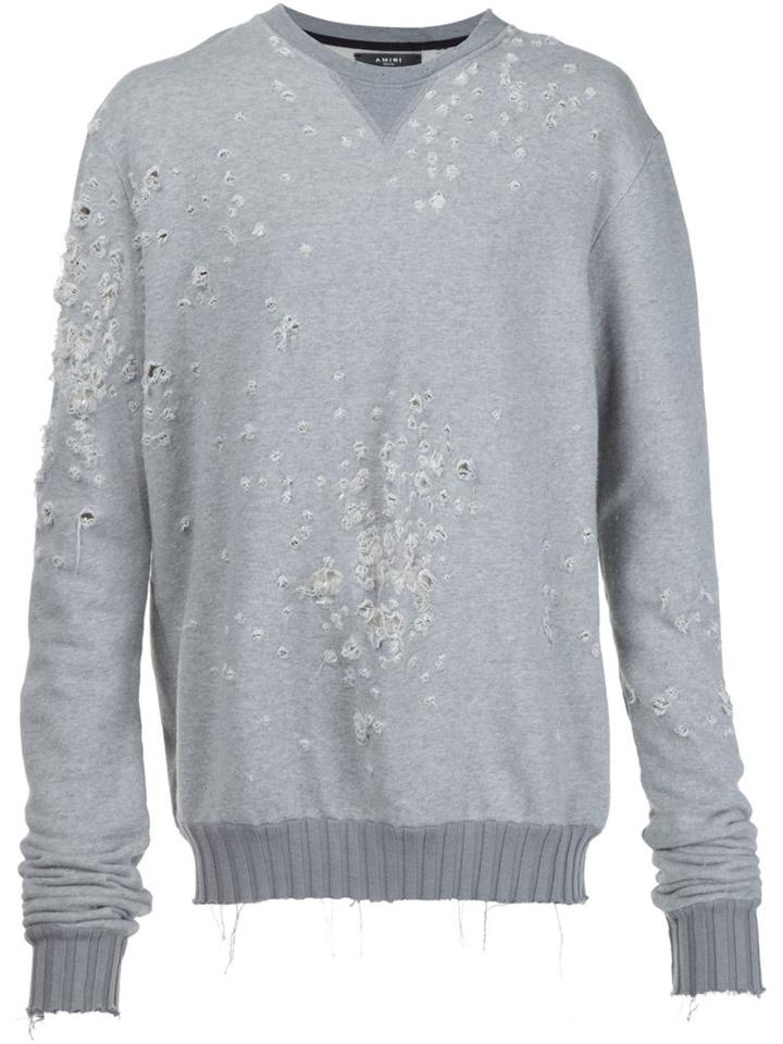 Amiri Distressed Sweater, Men's, Size: Large, Grey, Cotton