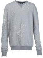 Amiri Distressed Sweater, Men's, Size: Large, Grey, Cotton