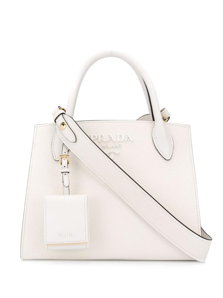 Prada Light Frame Saffiano Leather Tote - White