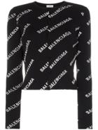 Balenciaga Logo Print Ribbed Knitted Cardigan - Black