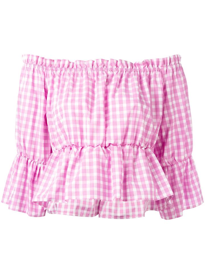 Dondup Checked Off Shoulder Blouse, Women's, Size: 44, Pink/purple, Cotton