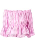 Dondup Checked Off Shoulder Blouse, Women's, Size: 44, Pink/purple, Cotton