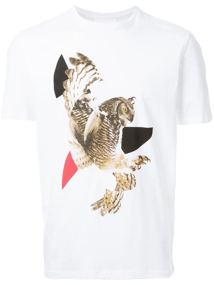 Neil Barrett Modernist Owl Print T-shirt, Men's, Size: Xs, White, Cotton