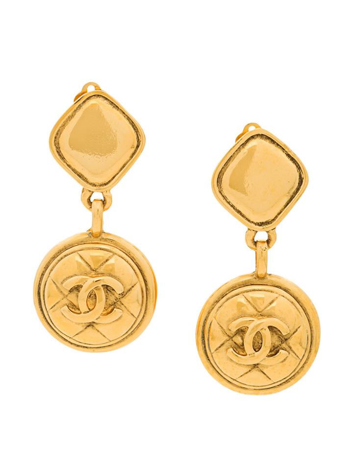 Chanel Vintage Matelasse Embossed Swing Earrings - Metallic