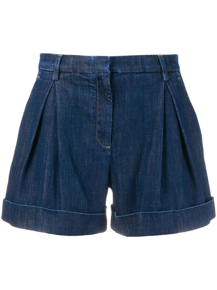 L'autre Chose Box Pleat Jean Shorts - Blue