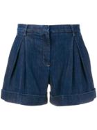 L'autre Chose Box Pleat Jean Shorts - Blue