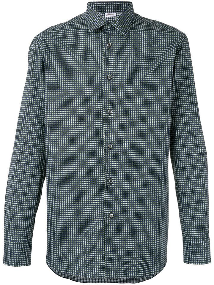 Brioni - Tile Print Shirt - Men - Cotton - M, Blue, Cotton