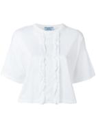 Prada Ruffled Trim T-shirt, Women's, Size: Xs, White, Cotton