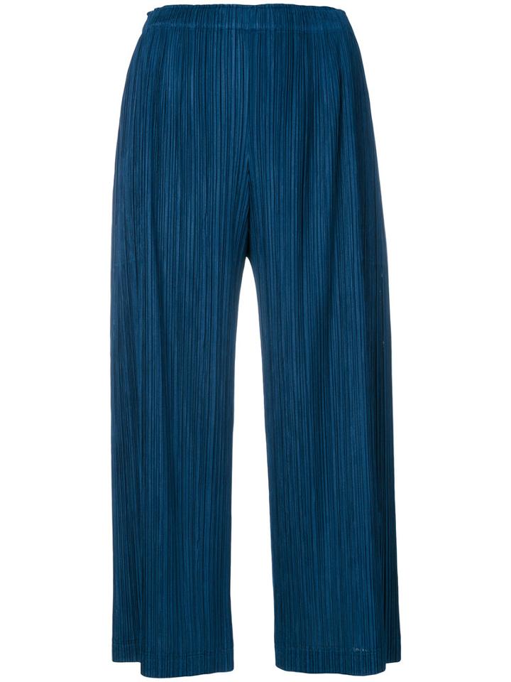 Pleats Please By Issey Miyake - Cropped Pleated Trousers - Women - Polyester - 4, Blue, Polyester