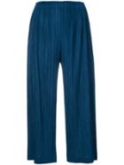 Pleats Please By Issey Miyake - Cropped Pleated Trousers - Women - Polyester - 4, Blue, Polyester