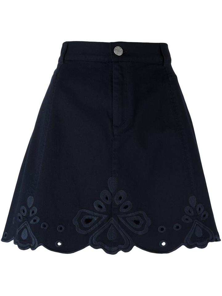 See By Chloé Embrodiered A-line Skirt, Women's, Size: 38, Blue, Cotton/spandex/elastane