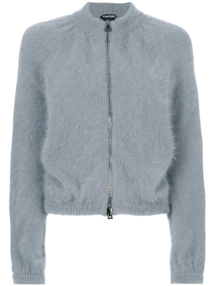 Tom Ford - Puff Sleeve Zip Cardigan - Women - Polyamide/angora - S, Grey, Polyamide/angora