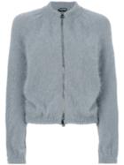 Tom Ford - Puff Sleeve Zip Cardigan - Women - Polyamide/angora - S, Grey, Polyamide/angora