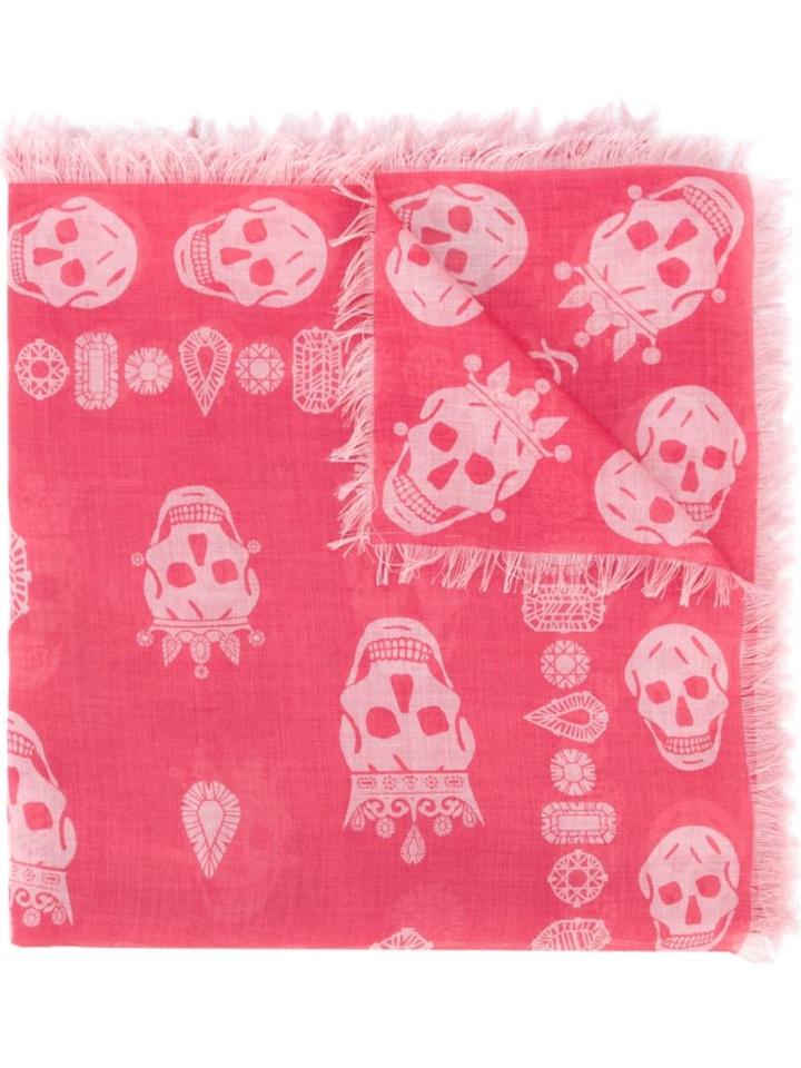 Alexander Mcqueen King And Queen Skull Scarf, Women's, Pink/purple, Silk/modal