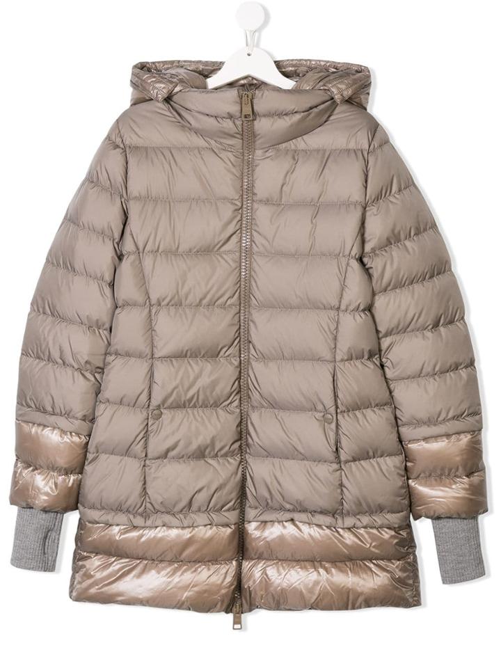 Herno Kids Zipped Hooded Coat - Neutrals